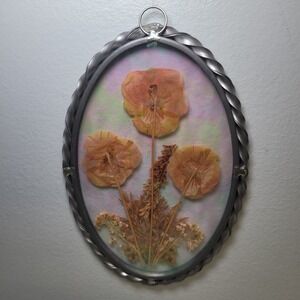 Lasting Impressions Pressed Flower Glass Metal Oval Wall Decor‎ USA Granny Core